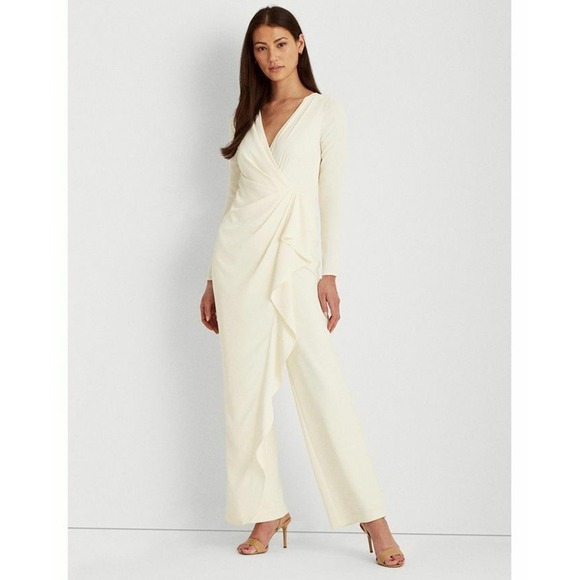 Lauren Ralph Lauren Ruffle Trim Georgette Jumpsuit‎ Cream Size 0 - Picture 1 of 3